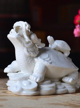 陶瓷龙龟摆设工艺品母子龙头龟现代中式居家酒柜摆件办公室装饰品