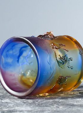 琉璃笔筒教师节礼品桌面摆件生日礼物新中式书房装饰摆设五牛图