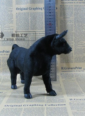 仿真小黑牛动物模型毛绒玩具牛橱窗桌面摆件儿童识物斗牛教学模型