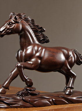 黑檀木雕生肖马摆件红木雕刻马到成功礼品家居客厅办公室装饰摆设