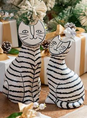 Hermoso Home小猫平脸猫咪陶瓷摆饰客厅桌面酒柜装饰品玄关高级感