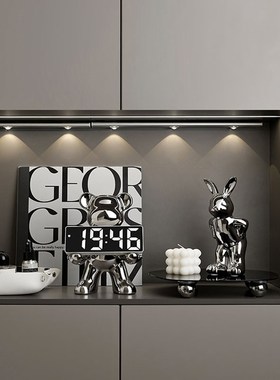 轻奢电镀银入户玄关摆件乔迁新居礼品酒柜餐边柜钥匙收纳高档时钟