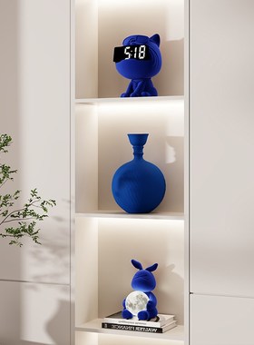 克莱因蓝色高级感植绒轻奢装饰品酒柜书柜小众客厅艺术品壁龛摆件