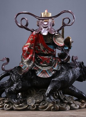纯铜武财神赵公明神像供奉招财摆件骑虎赵元帅五路财神爷开业礼品