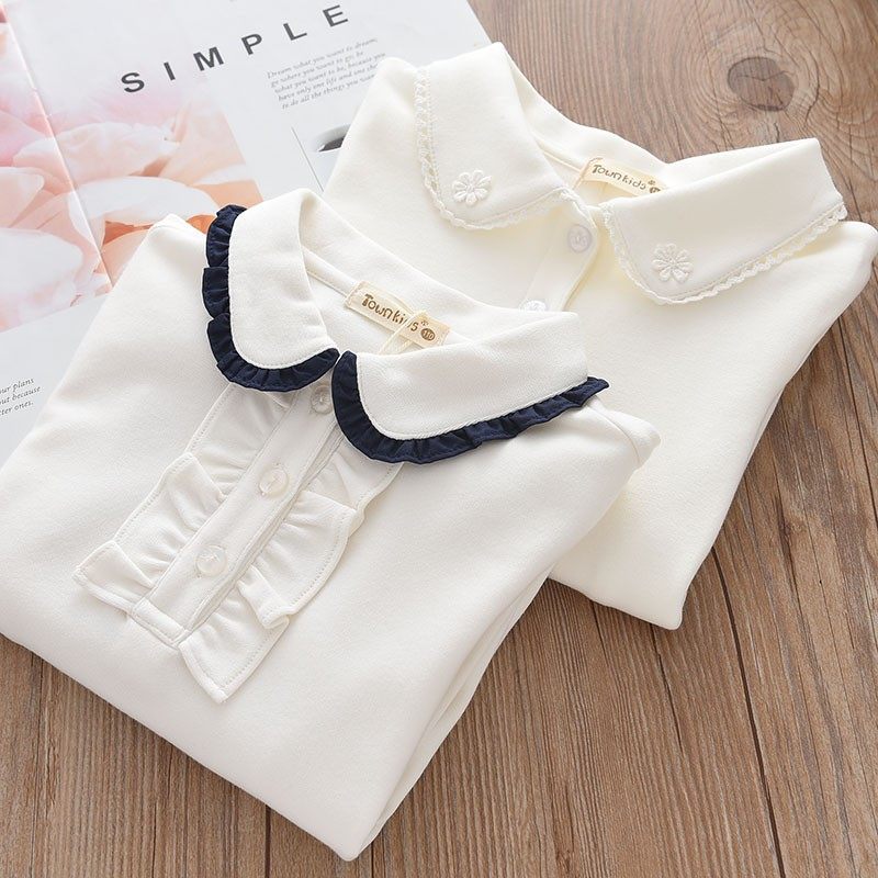 洋气女童秋季新款衬衫领打底衫宝宝学生白色衬衣中大童纯棉娃娃衫,淘宝优惠券,粉丝福利购,淘宝优惠卷