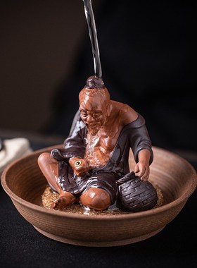 新中式禅意陶瓷摆件创意姜太公钓鱼茶漏架线香插茶宠家居摆件装饰