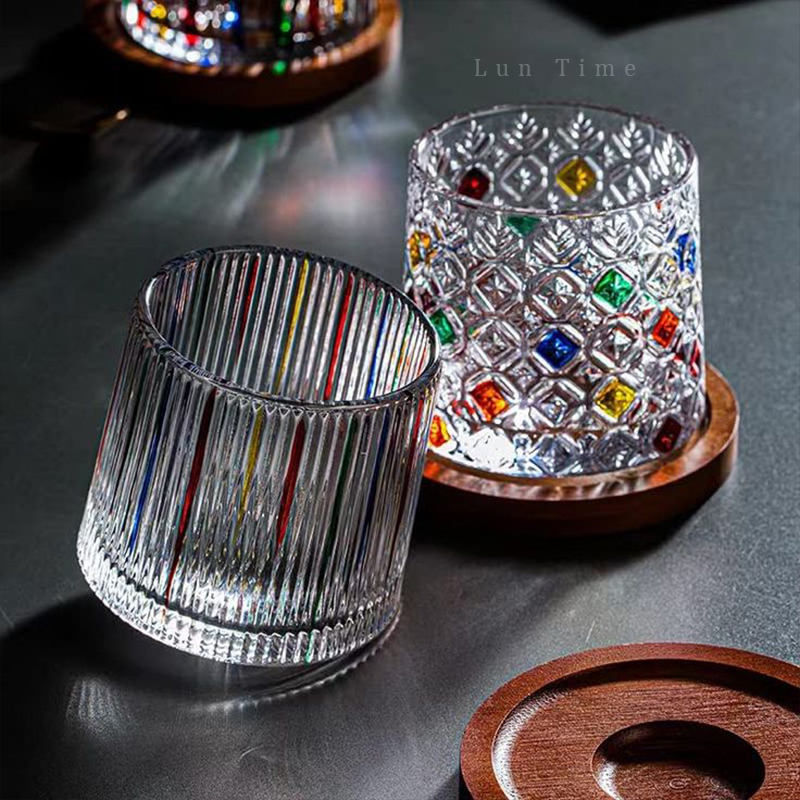 LunTime生活 幻彩转转杯高级彩绘家用玻璃威士忌酒杯婚礼复古礼物 - 图0