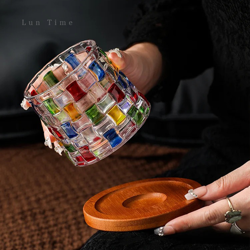 LunTime生活 幻彩转转杯高级彩绘家用玻璃威士忌酒杯婚礼复古礼物 - 图2