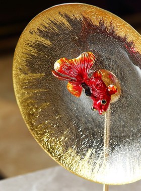 新中式鱼跃龙门玻璃摆件家居客厅电视柜茶几高档精致桌面轻奢装饰
