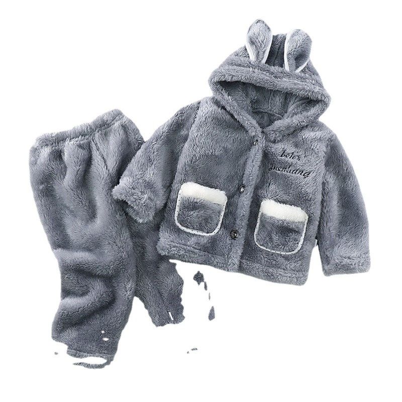 儿童睡衣套装法兰绒连帽男童保暖加绒加厚女宝宝家居服两件套秋冬,淘宝优惠券,粉丝福利购,淘宝优惠卷