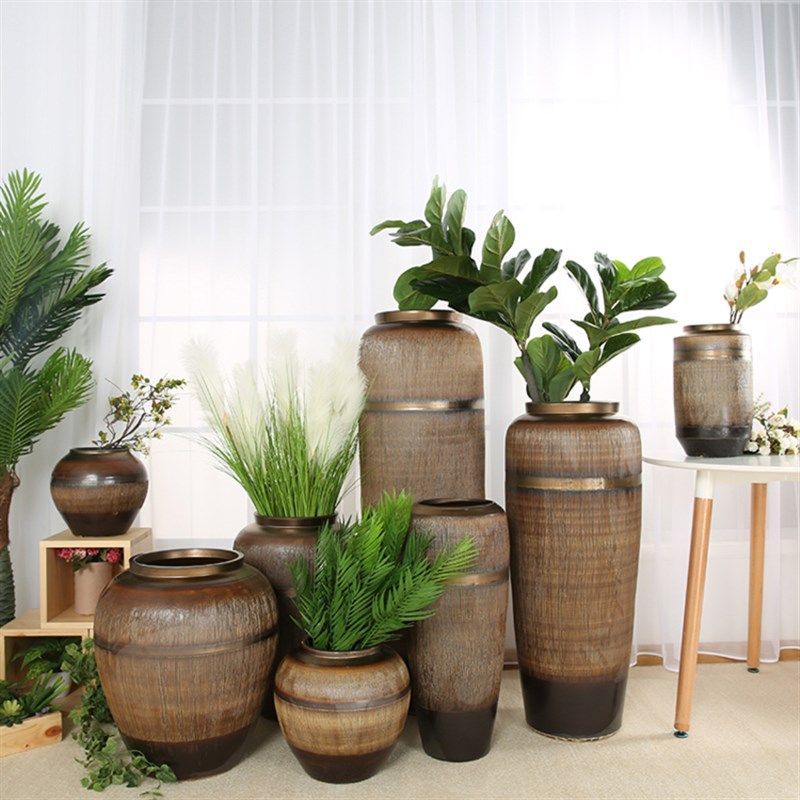 景德镇陶瓷手工雕刻粗陶罐坛子花瓶插花干花落地做旧仿古大型花盆,淘宝优惠券,粉丝福利购,淘宝优惠卷