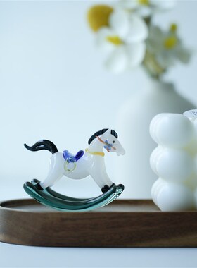 淄博琉璃手作摇摇马桌面摆件马上有钱寓意祝福书桌装饰品手办礼物