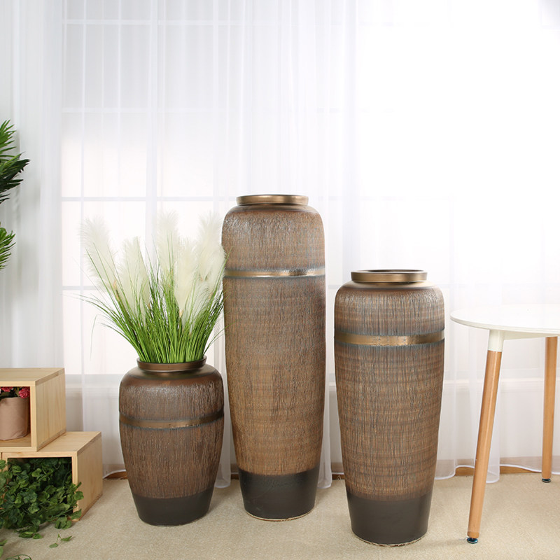 景德镇陶瓷手工雕刻粗陶罐坛子花瓶插花干花落地做旧仿古大型花盆,淘宝优惠券,粉丝福利购,淘宝优惠卷