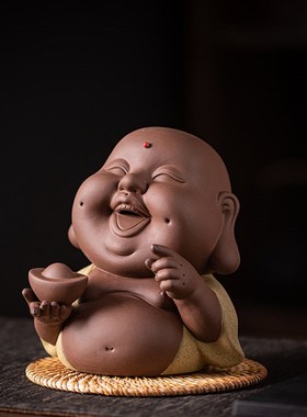 招财弥勒摆件家居饰品手工客厅玄关办公室摆设茶几茶室茶桌装饰品
