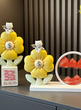 2024新款有钱花财神摆件乔迁礼品开业高端流沙画装饰客厅玄关