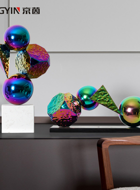 入户玄关不锈钢落地雕塑样板房酒店软装设计装置艺术品电视柜摆件