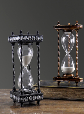 美式家居装饰复古创意沙漏摆件 欧式书房30分计时器摆设工艺礼品