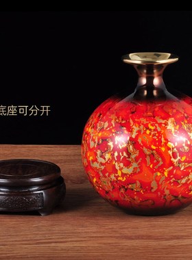 彩铜花瓶摆件中式大肚插花花瓶轻奢铜工艺品家居客厅玄关装饰礼品