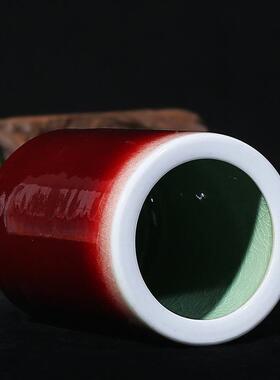 师景陶瓷笔筒德镇红陶瓷器公仿古郎釉笔筒时尚办室书房装饰摆件教