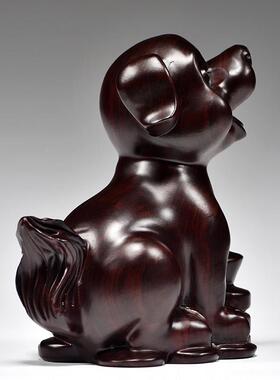 黑檀木雕狗办摆件生肖狗实十木家居客厅电视柜二公装YZBJ-050饰红