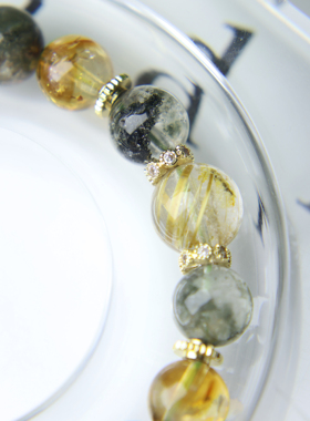 走进东非鹏飞珠宝绿幽灵金发晶手串黄绿色系手链时尚百搭女款礼物