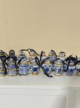 摆景德你镇陶瓷圣诞饰品礼品车载装饰挂件迷青金花瓷瓶KET吊坠风