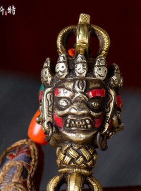 三面普巴金刚杵尼泊尔手工佛具居家供具秽迹金刚橛藏式飘带纯铜