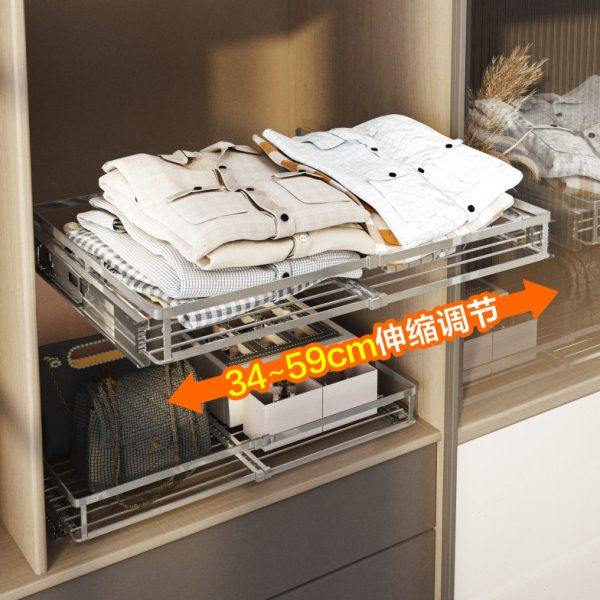 不锈钢伸缩衣柜拉篮衣橱改造侧装自制抽拉滑轨收纳篮抽屉式置物架,淘宝优惠券,粉丝福利购,淘宝优惠卷