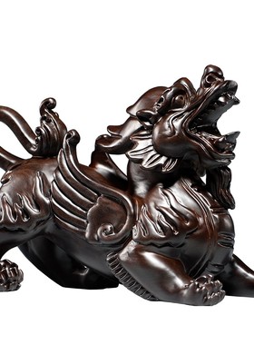 黑檀木貔貅摆件一对大号木质貔貅家居摆设装饰工艺品开业新居送礼