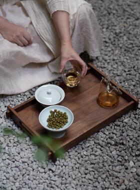 禅意托 盘黑胡桃木新中式实木瓷托 托盘器室简约果盘茶盘具茶原创