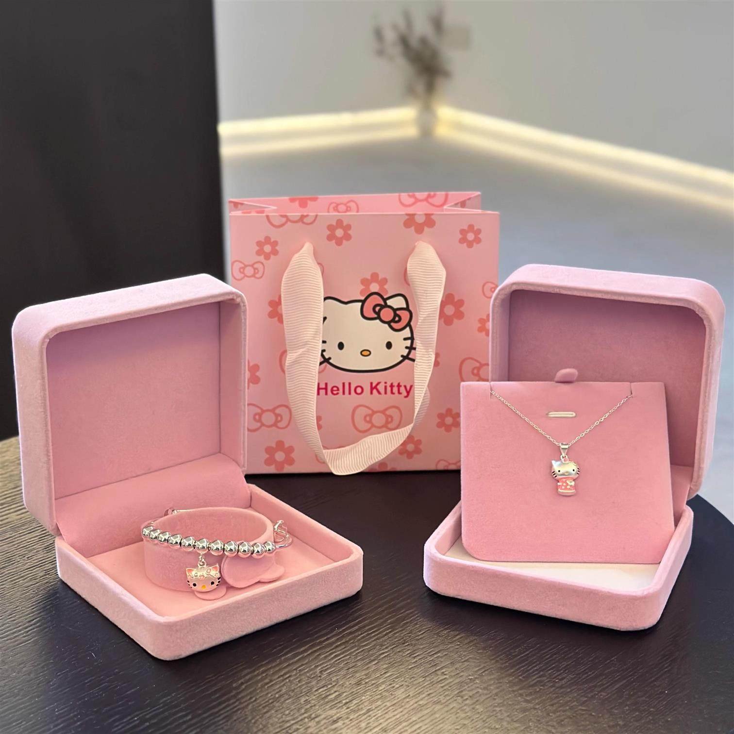 凯蒂猫吊坠项链女款甜美可爱HelloKitty纯银手镯儿童女孩生日礼物-图1