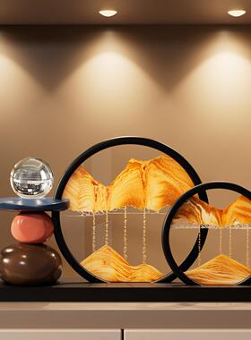 时来运转流沙画电视柜装饰摆饰轻奢高档客厅酒柜办公室柜子装饰品