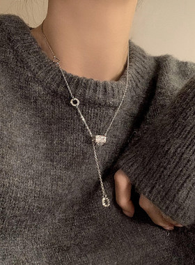 银色钛钢锆石小蛮腰流苏项链女