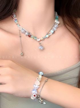 夏日彩色花朵项链串珠多巴胺碎石2025锁骨链女ins高级新款y2k项链