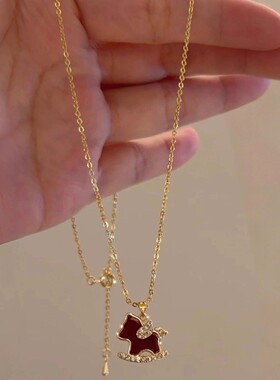 新年红闪钻小马本命年毛衣链