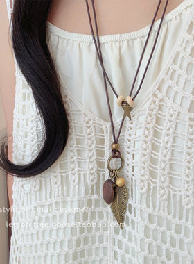 新中式禅意羽毛长款毛衣链