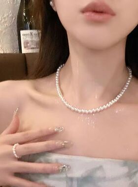 法式珍珠项链女夏日裙子搭配高级感简约锁骨链气质名媛颈链四条装