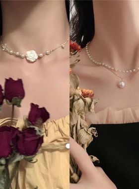 法式珍珠双层锁骨链女轻奢百搭