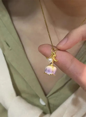 紫色永生玫瑰项链轻奢小众礼物