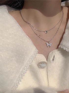 双层蝴蝶锁骨链女轻奢小众百搭