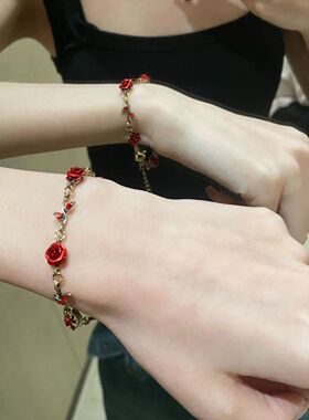 法式干枯玫瑰新款小众锁骨链