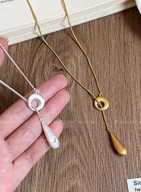 新款秋冬毛衣链银色拉丝水滴项链