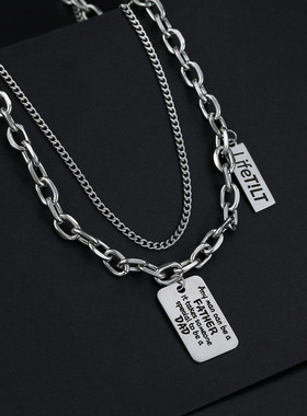 粗链条叠戴双层钛钢项链女潮ins嘻哈冷淡风锁骨链男不掉色潮牌酷