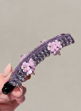 浅紫色精致水晶花朵发夹香蕉夹