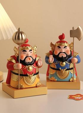 新中式入户卡通门神摆件创意家居客厅玄关工位桌面装饰品乔迁礼物