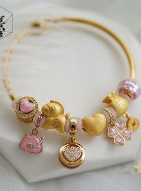 新年好运猪你马上有钱福s袋传统硬金配饰转运珠吊坠礼物送手绳女