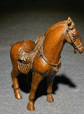 实心铜马纯铜茶宠小摆件古玩手把件站马小铜器铜雕件日式茶道配件