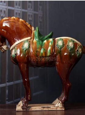 仿古做旧陶瓷马艺术品摆件家居电视柜博古架收藏古玩唐三彩红马