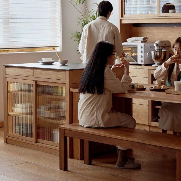 日式全实木岩板岛台樱桃木厨房吧台储物柜子餐厅收纳柜子客厅中岛,淘宝优惠券,粉丝福利购,淘宝优惠卷