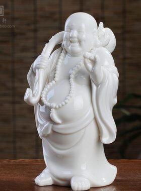 陶瓷戏珠如意布袋站立小弥勒佛笑佛汽车家居装饰小号工艺品摆件